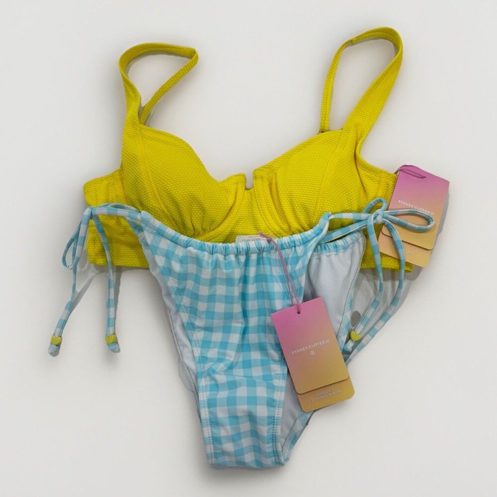 Stoney Clover Bathing Suit Womens Size Medium Target Yellow Blue Gingham NWT Set